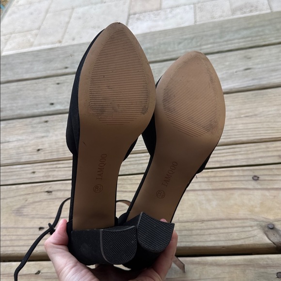 Iamqoo Women’s Size 8.5 Black Almond Toe Ankle Strap High Heels Strappy 3.5” - Picture 10 of 11